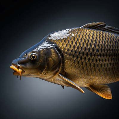 A striking, editorial-style image of a single Common Carp, from the taxonomy fish.