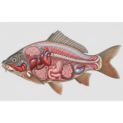 Detailed anatomical illustration of a Common Carp, part of the taxonomy fish