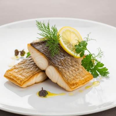 A culinary presentation featuring a prepared dish made with Common Carp, of the taxonomy fish