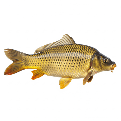 High-resolution studio photograph of a single Common Carp, belonging to the taxonomy fish
