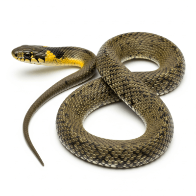High quality studio photograph of a Common European Grass Snake, belonging to the taxonomy reptiles
