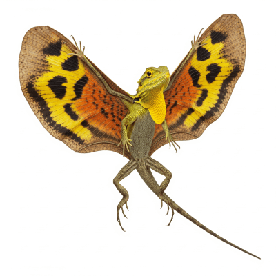 High quality studio photograph of a Common Flying Dragon, part of the taxonomy lizards