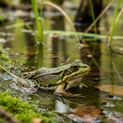 A detailed image of a Common Frog (amphibians) in its natural habitat