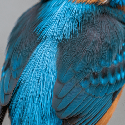 Close-up macro photograph of the feathers or distinctive markings of a Common Kingfisher