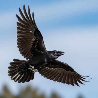Action shot of a Common Raven (birds) in flight