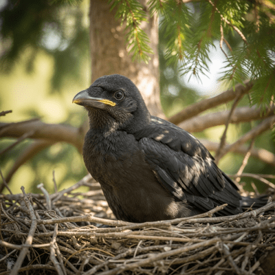 Image of a juvenile or chick stage of the Common Raven, within the taxonomy birds