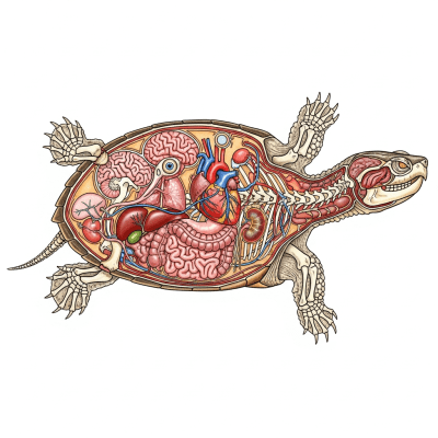 Scientific cross-sectional illustration of a Common Snapping Turtle