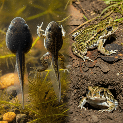 Image of a Common Spadefoot Toad (amphibians) at the moment of transformation, such as metamorphosis from tadpole to adult
