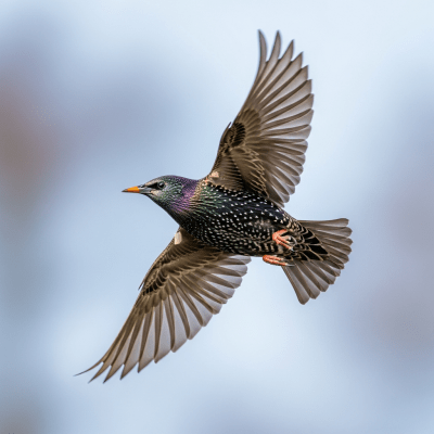 Action shot of a Common Starling (birds) in flight
