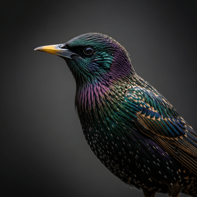 Editorial-style portrait of a Common Starling, belonging to the taxonomy birds.