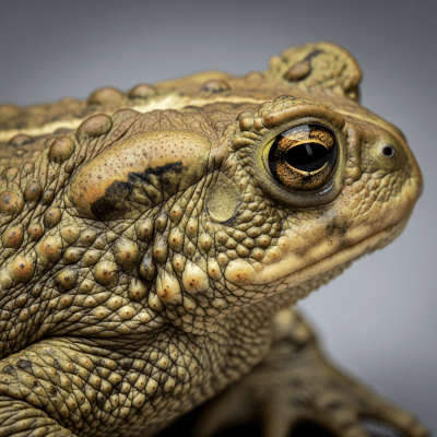 Macro close-up image of the skin texture or distinctive features of a single Common Toad, belonging to the taxonomy amphibians