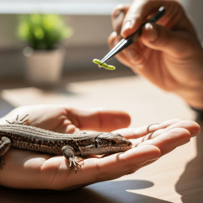 Image of a Common Wall Lizard interacting with humans in a responsible pet-keeping context