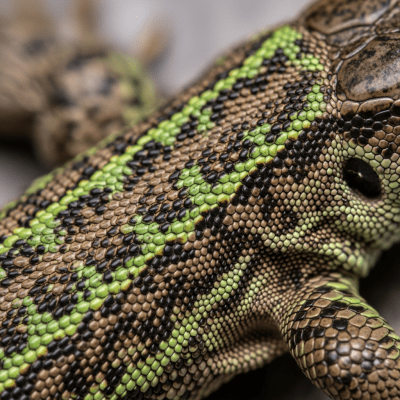 A close-up macro photograph of the skin or scales of a Common Wall Lizard