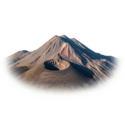 High quality studio photograph of a single Complex volcano