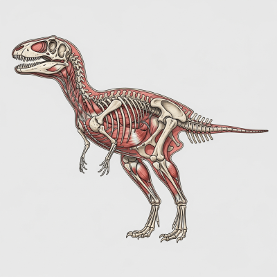 Detailed anatomical cross-section illustration of a Compsognathus