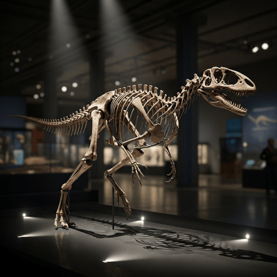 Museum exhibit style rendering of a single Compsognathus
