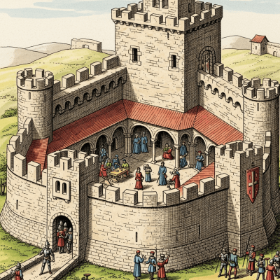 An image showing the Concentric Castle from the castles taxonomy being used or inhabited historically