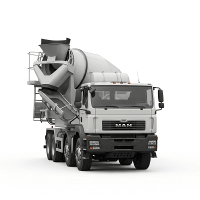 High quality studio photograph of a single Concrete Mixer Truck from the trucks taxonomy