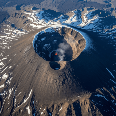 Aerial view photograph of the Continental volcano, showcasing its shape and crater from above