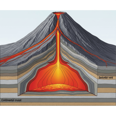 Scientific cross-sectional illustration of the Continental volcano