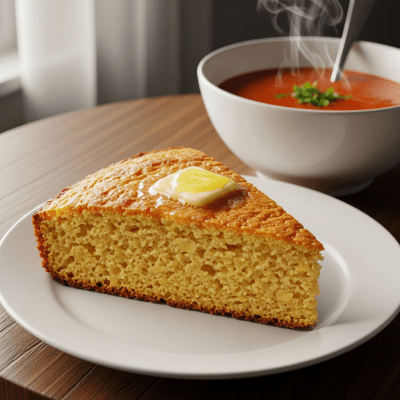 Photograph of Cornbread, shown being served or eaten as part of a meal