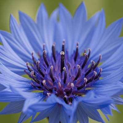 Detailed macro image of a Cornflower (flowers), focusing on the intricate structure of petals, stamens, and pistil