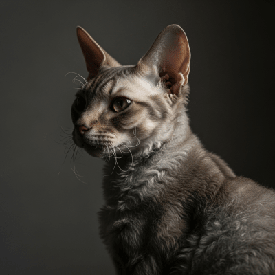 Editorial-style portrait of a Cornish Rex from the taxonomy cats.