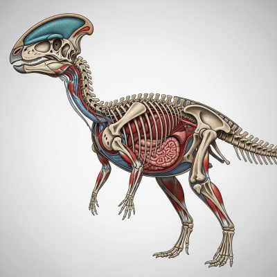 Detailed anatomical cross-section illustration of a Corythosaurus