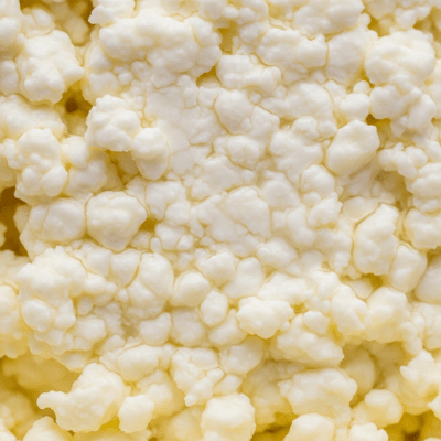 A close-up macro photograph of the rind and surface texture of a Cottage Cheese
