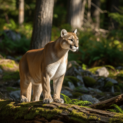 Photorealistic image of a Cougar (felines) in its natural habitat