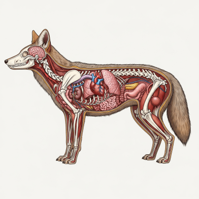 Detailed anatomical illustration of a Coyote