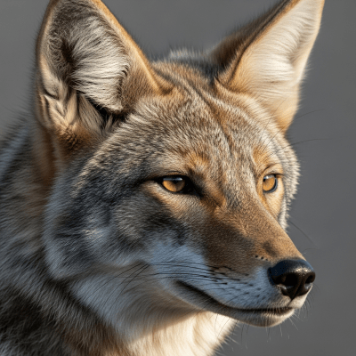 Close-up photograph of the face of a Coyote
