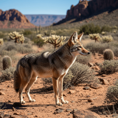 Photograph of a Coyote, part of the taxonomy canines, in its typical natural environment