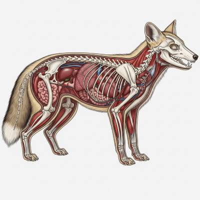 Detailed anatomical illustration of a Crab-eating Fox