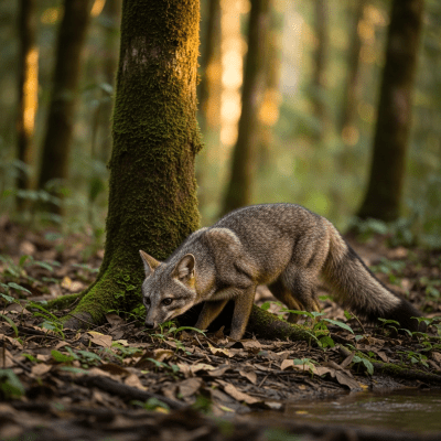 Photograph of a Crab-eating Fox, part of the taxonomy canines, in its typical natural environment