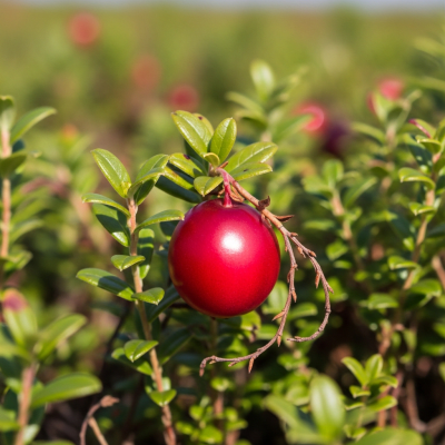 A photograph of a fresh Cranberry from the fruits taxonomy as it appears in its natural growing environment, such as on a tree, bush, or vine