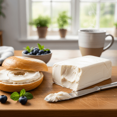 A piece of Cream Cheese being used in a classic culinary preparation or dish where it is commonly featured