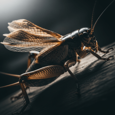 Striking editorial-style portrait of a single Cricket, from the taxonomy insects.