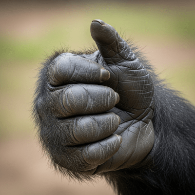 Close-up photograph of the hands or feet of a Cross River gorilla (subspecies), part of the taxonomy apes