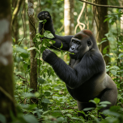 Photograph of a Cross River gorilla (subspecies) (apes) in its natural habitat