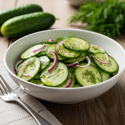 Photograph of a prepared dish or serving featuring the Cucumber, as commonly used in cuisine within the taxonomy vegetables