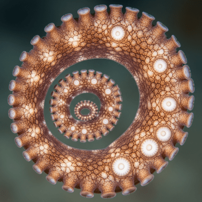 Naturalistic close-up photograph of a single arm of a Curled Octopus, focusing on the suckers, skin texture, and coloration details