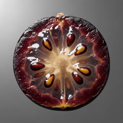 A close-up image showing a cross-section of the Currant, belonging to the fruits taxonomy