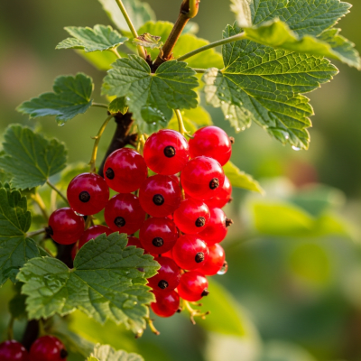 A photograph of a fresh Currant from the fruits taxonomy as it appears in its natural growing environment, such as on a tree, bush, or vine