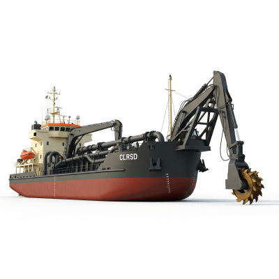 High quality studio photograph of a single Cutter suction dredger (CSD) from the excavators taxonomy