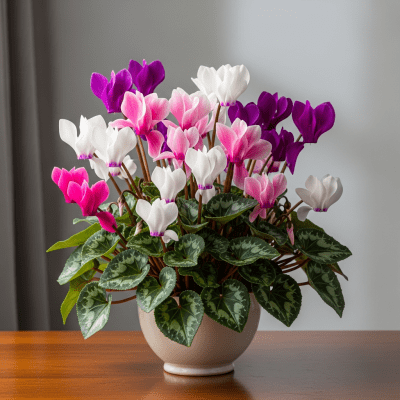 Image of a Cyclamen (flowers) arranged in a traditional bouquet or floral arrangement