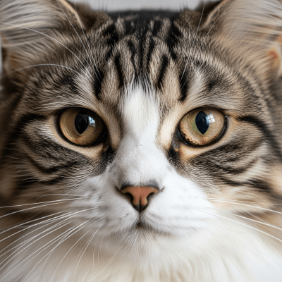 Close-up macro photograph of the face of a Cymric