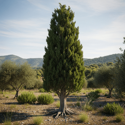 A realistic depiction of a mature Cypress (trees) in its typical natural environment