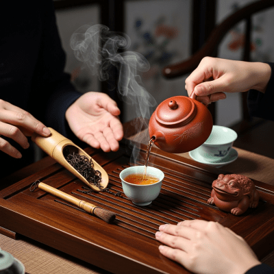 Image showing Da Hong Pao prepared and served in its typical cultural context