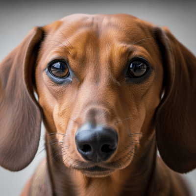 Close-up photograph of the face of a Dachshund